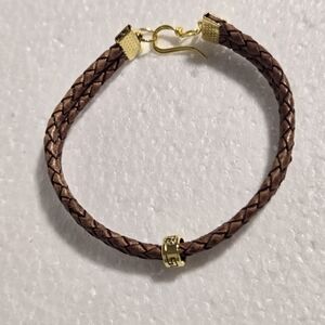 Brown Braided Bracelet with Gold Accents